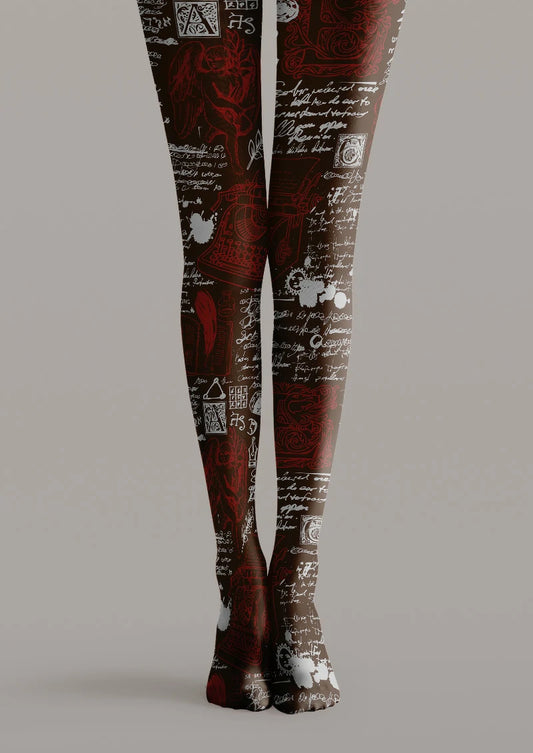 Vintage Typewriter Script Graphic Tights Hosiery Pantyhose