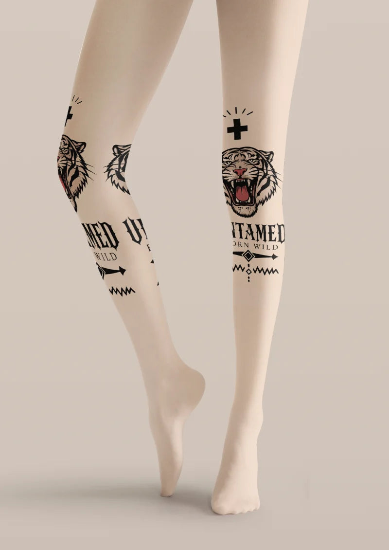 Beige Tiger Tattoo Tights
