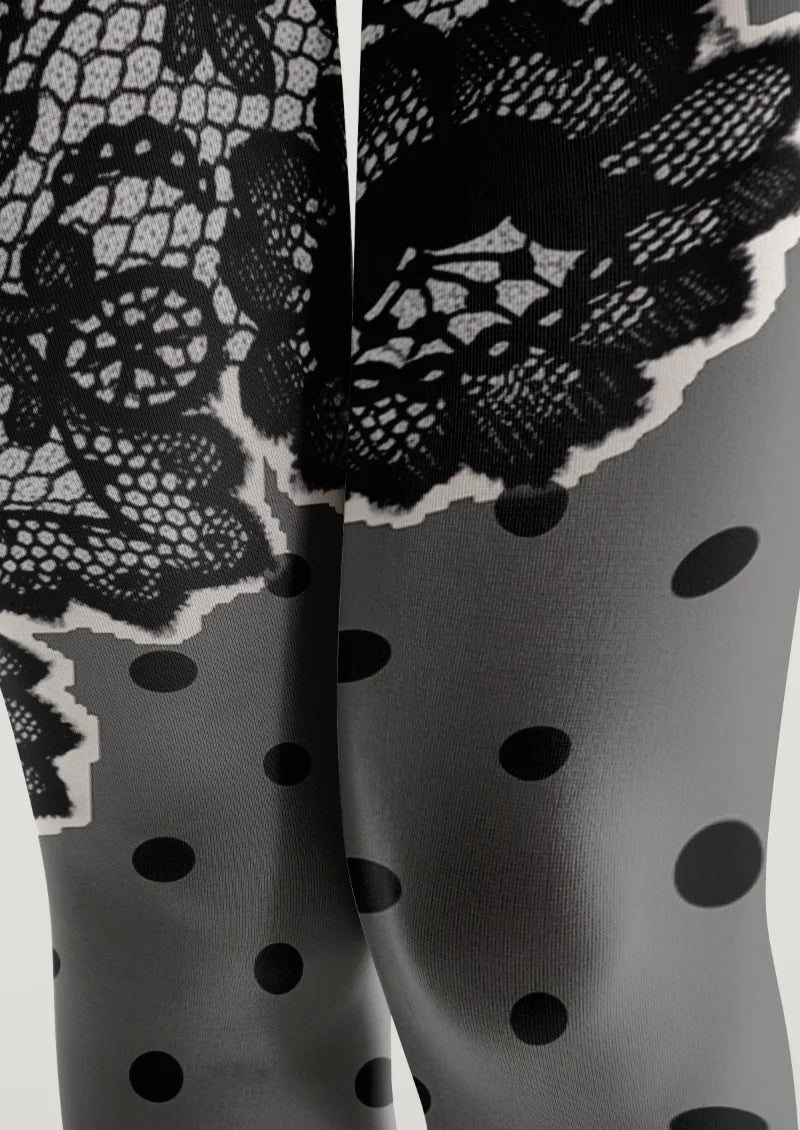Black Lace Floral Polka Dot Tights