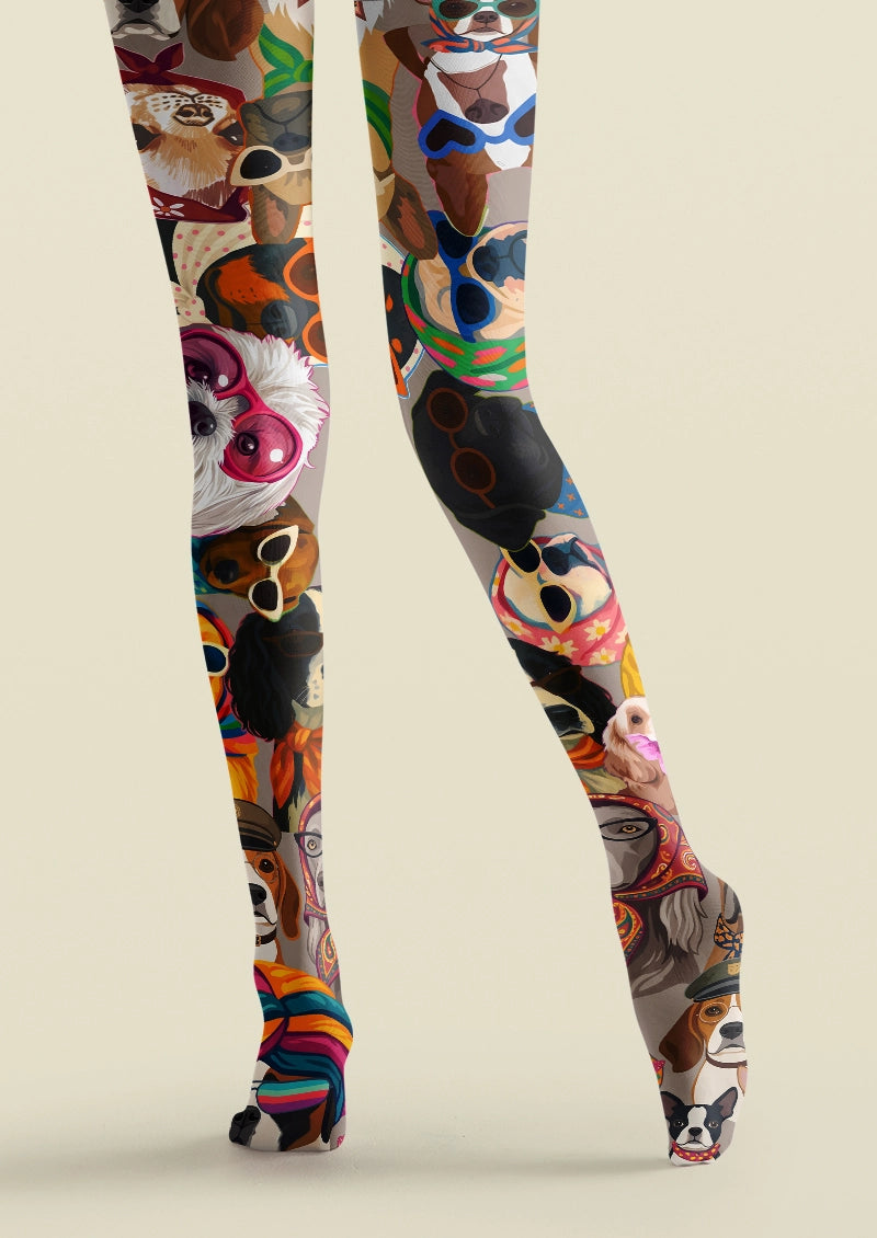 Colorful Dog Portrait Animal Print Tights Hosiery Pantyhose