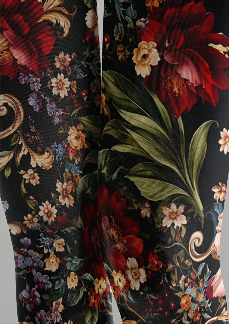 Black Floral Scroll Tights