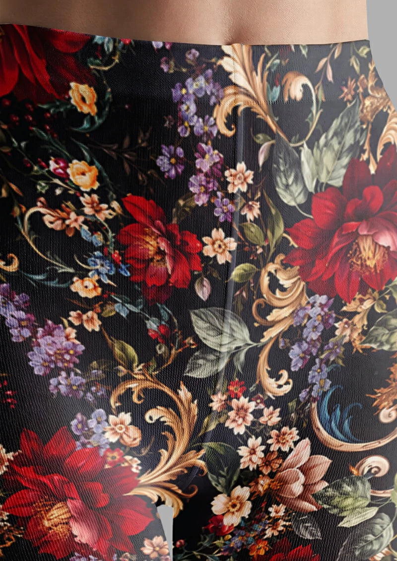 Black Floral Scroll Tights