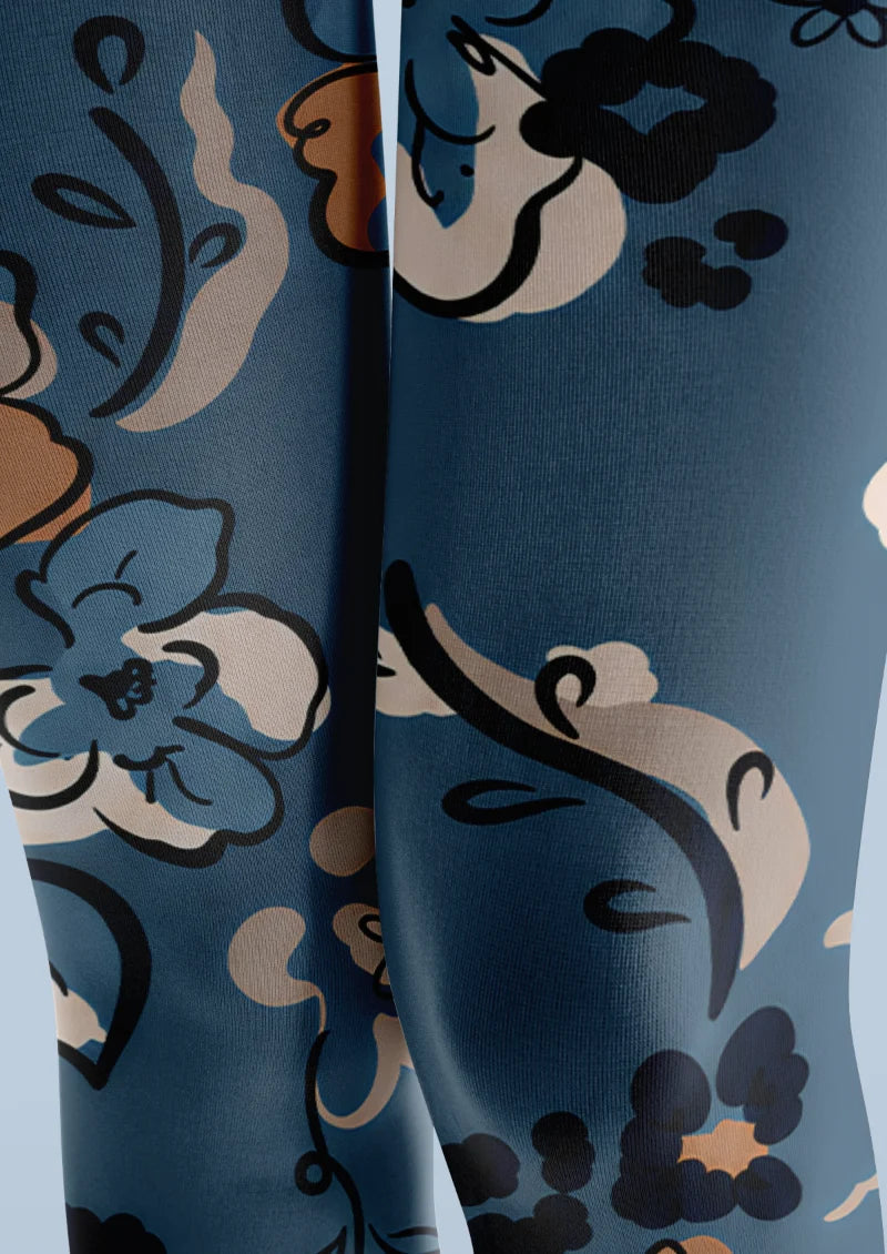 Blue Floral Tights