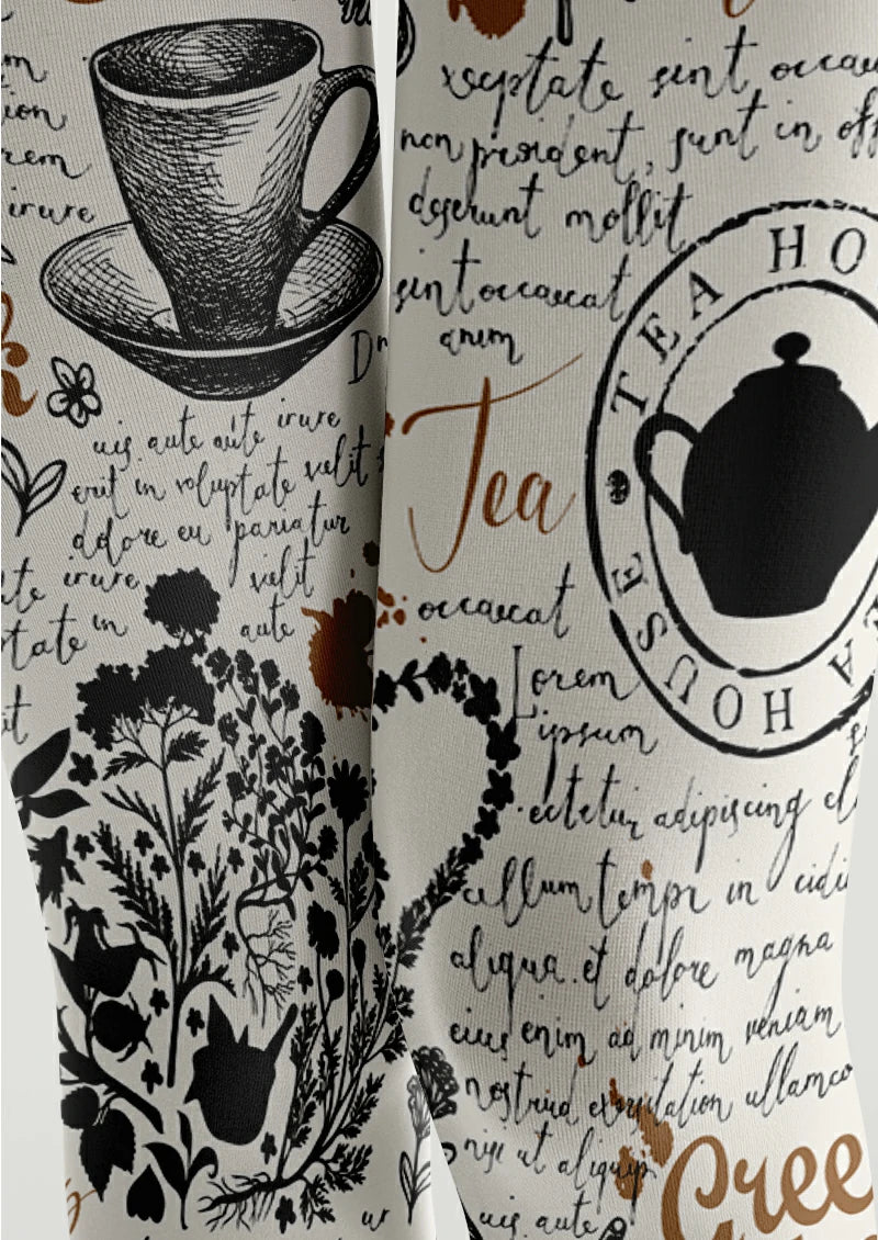 Vintage Tea Script Graphic Tights Hosiery Pantyhose