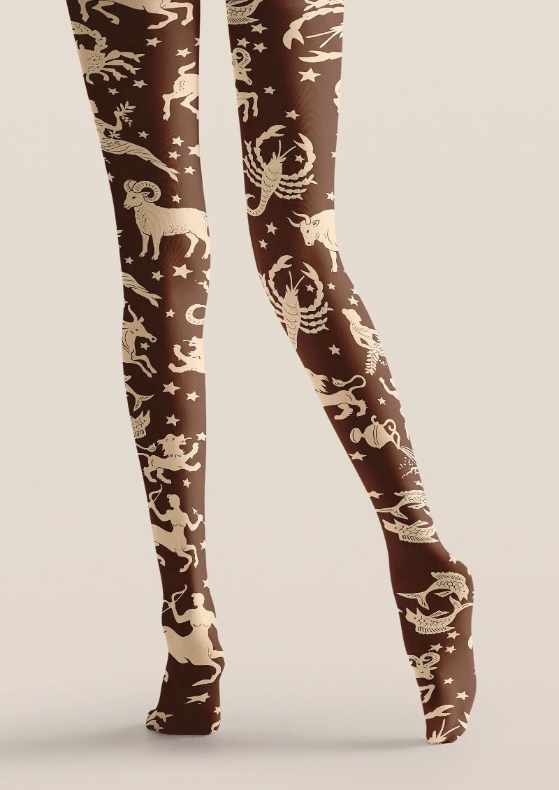 Celestial Zodiac Animal Print Tights Hosiery Pantyhose