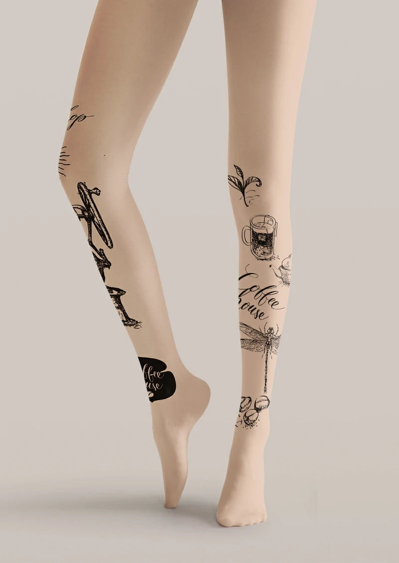 Beige Coffee Sketch Tights