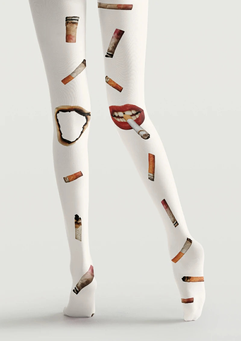 White Cigarette Graphic Tights