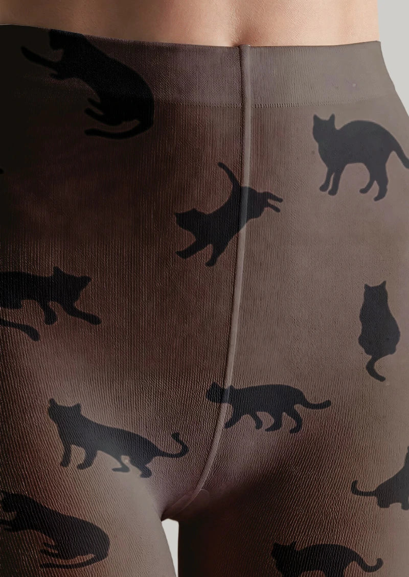 Brown Cat Silhouette Tights