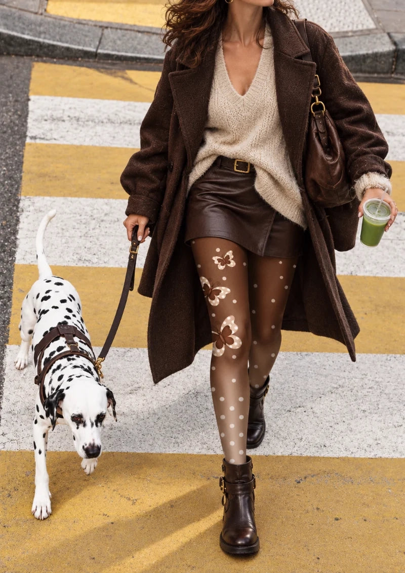 Brown Butterfly and Polka Dot Tights