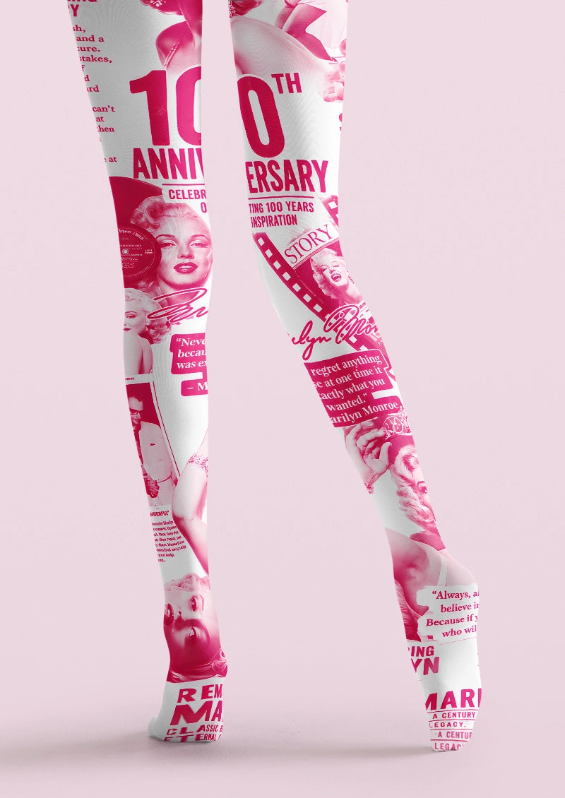 Pink vintage Hollywood poster collage graphic print Tights Hosiery Pantyhose