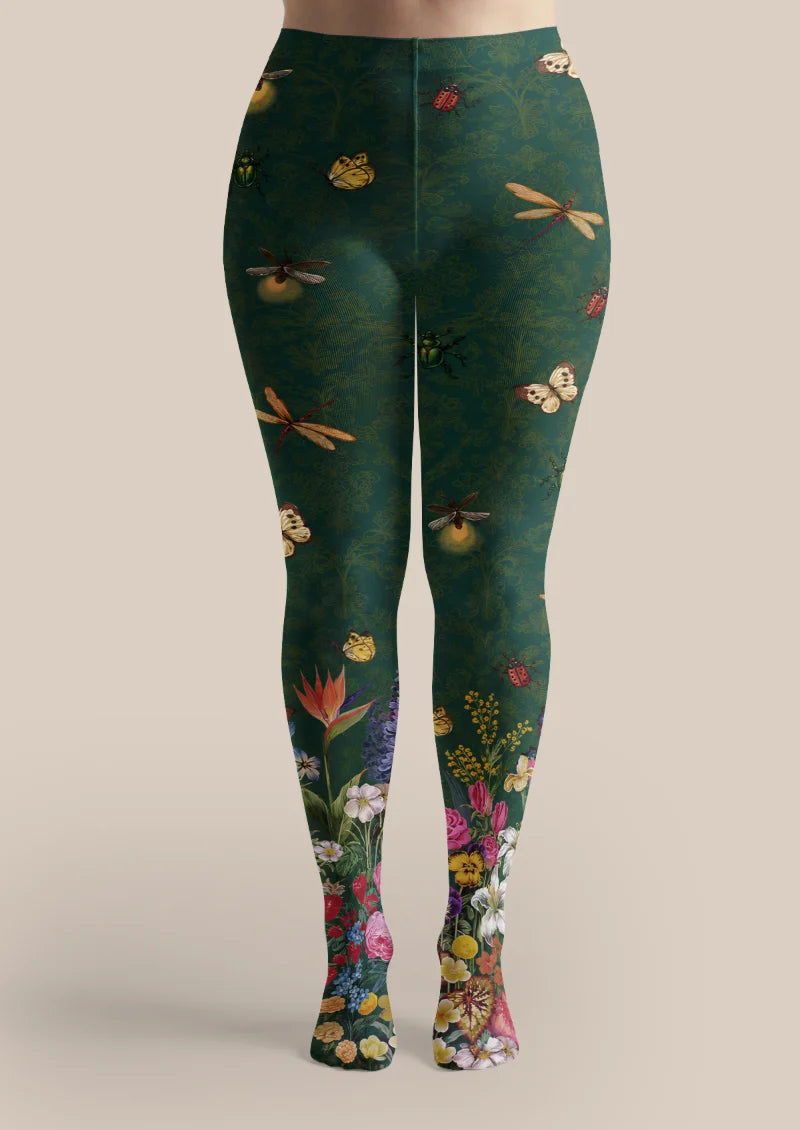 Green Butterfly Garden Tights