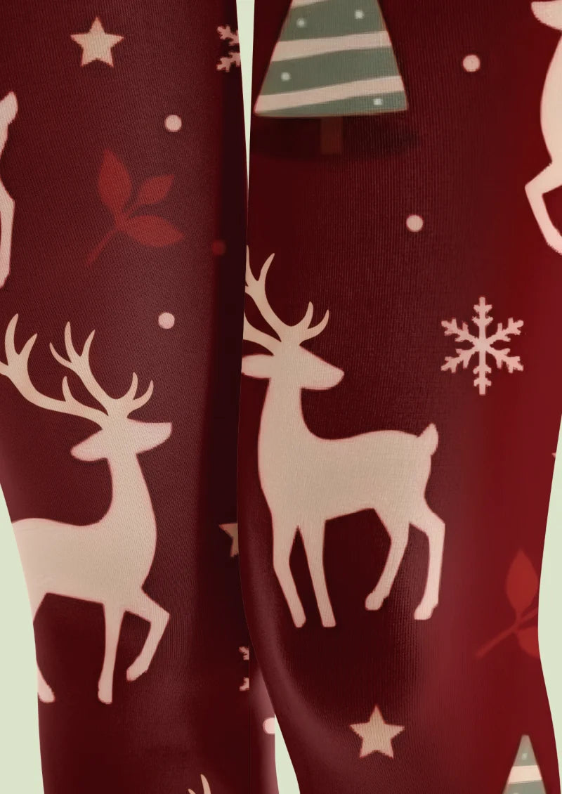 Burgundy Christmas Reindeer Tights