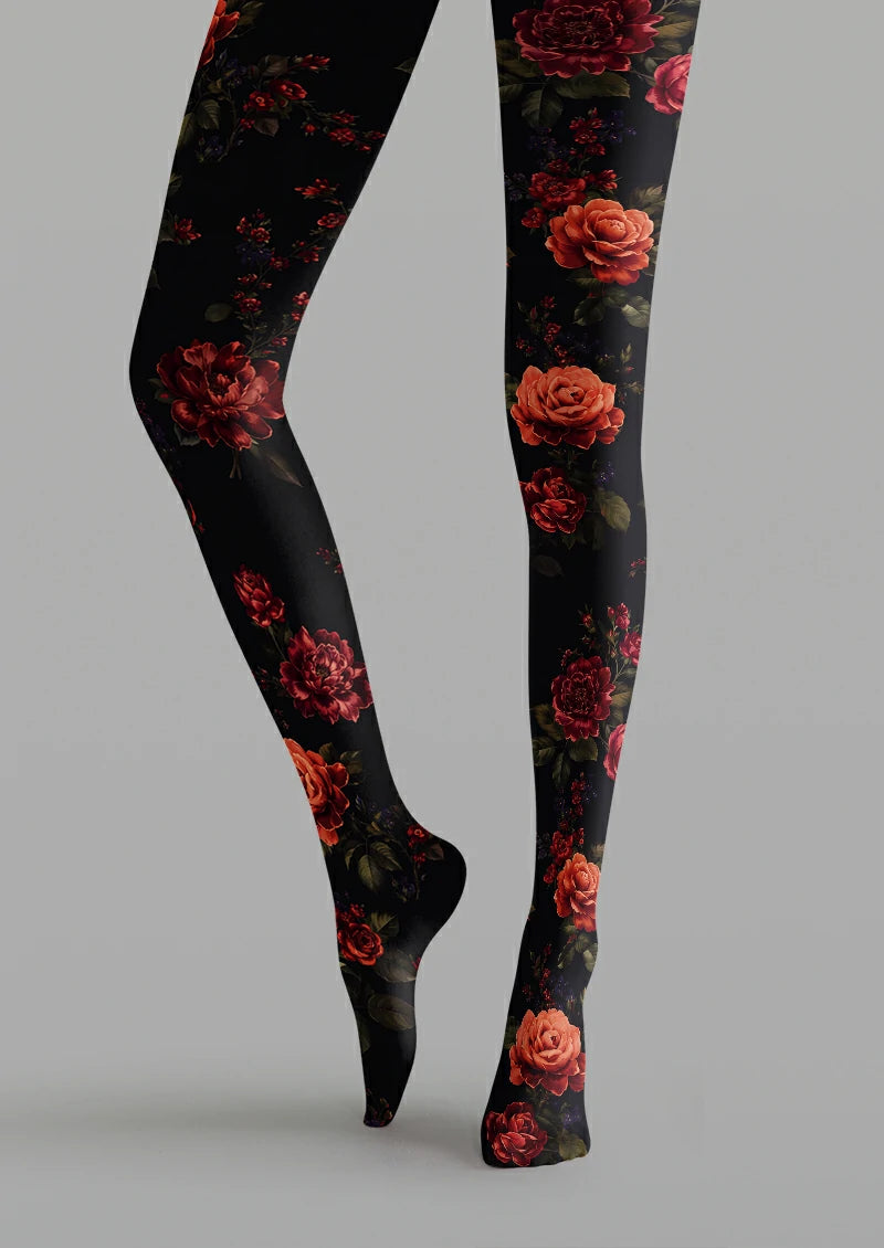 Black Red Rose Tights