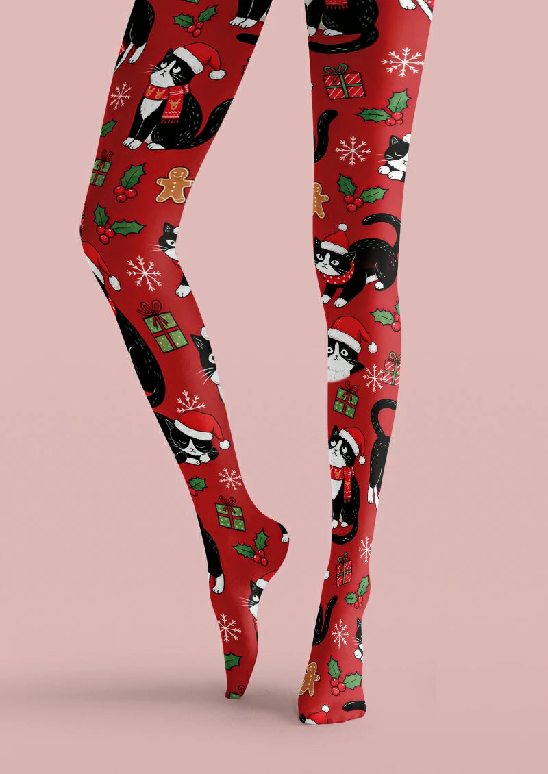 Red Christmas Cat Tights