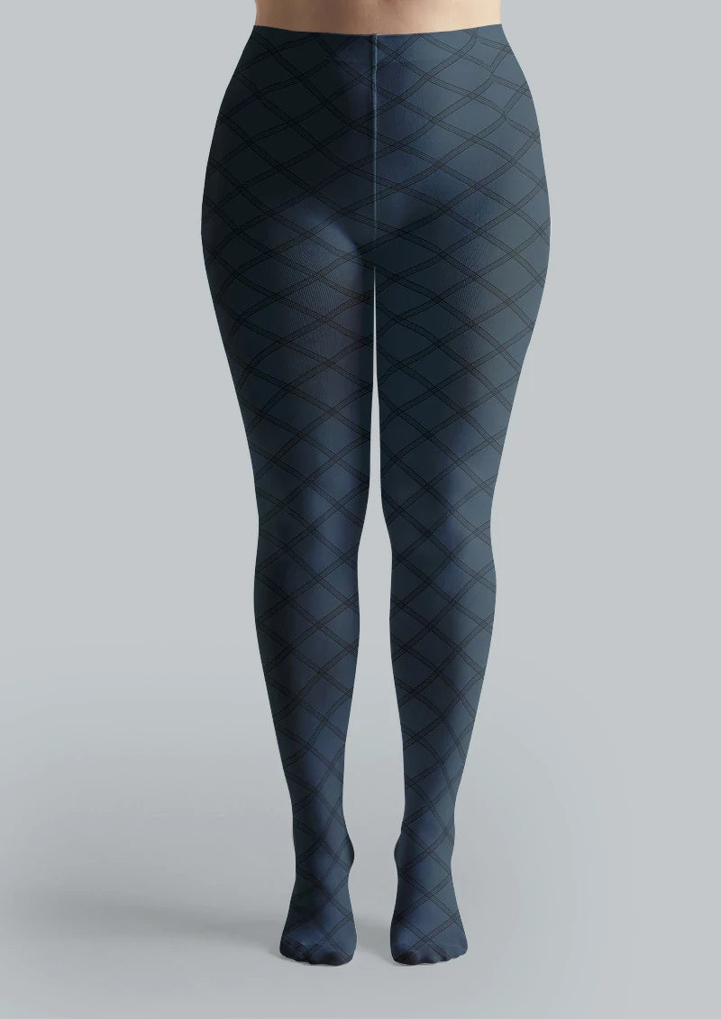 Navy Diamond Plaid Tights