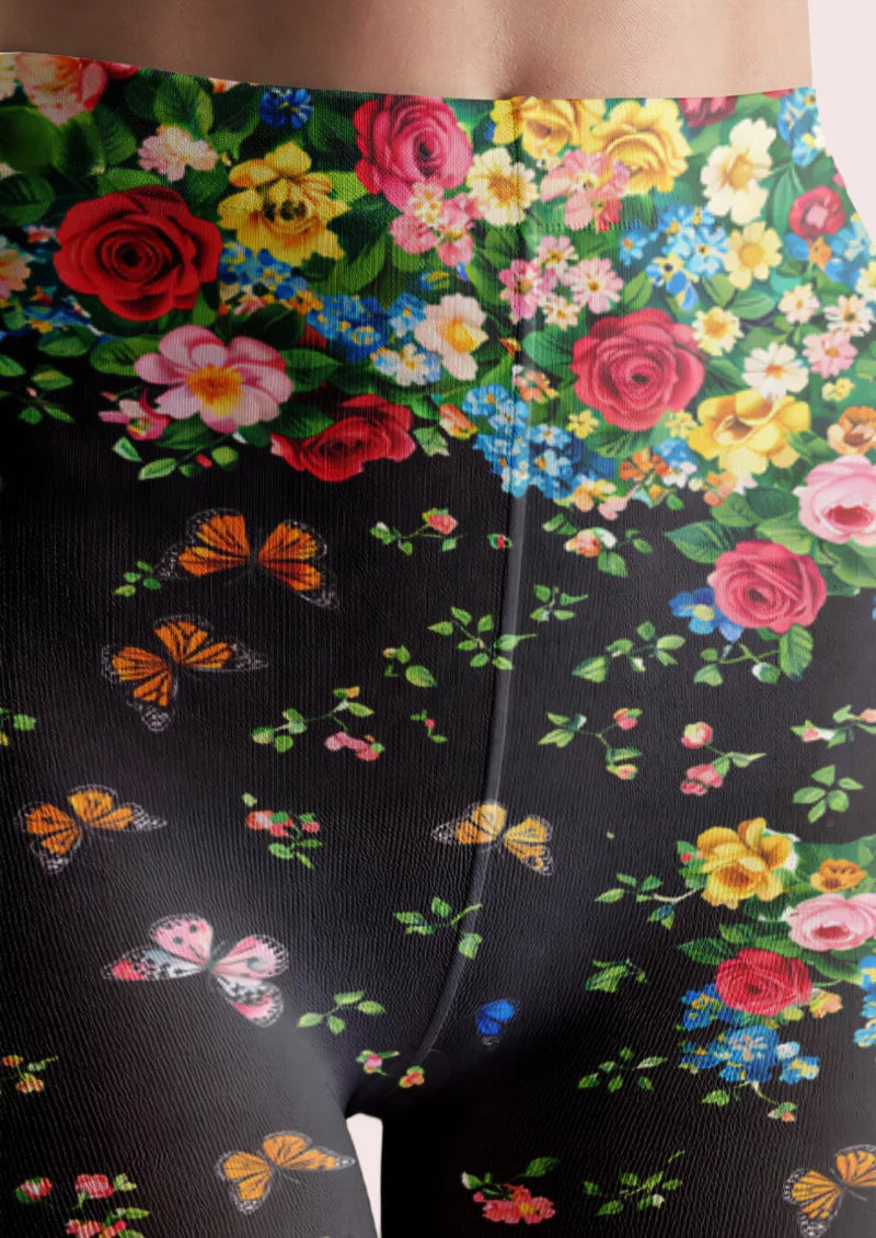 Black Floral and Butterfly Tights