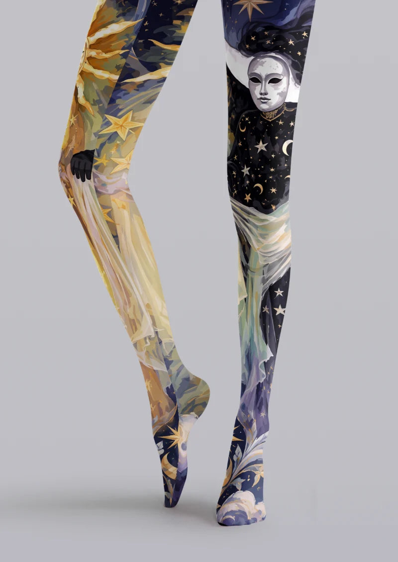 Multicolor Sun Moon Masquerade Tights