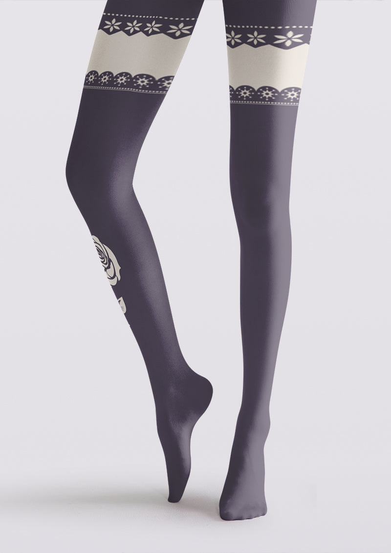 Rose Lace Patchwork Printed Tights Hosiery Pantyhose