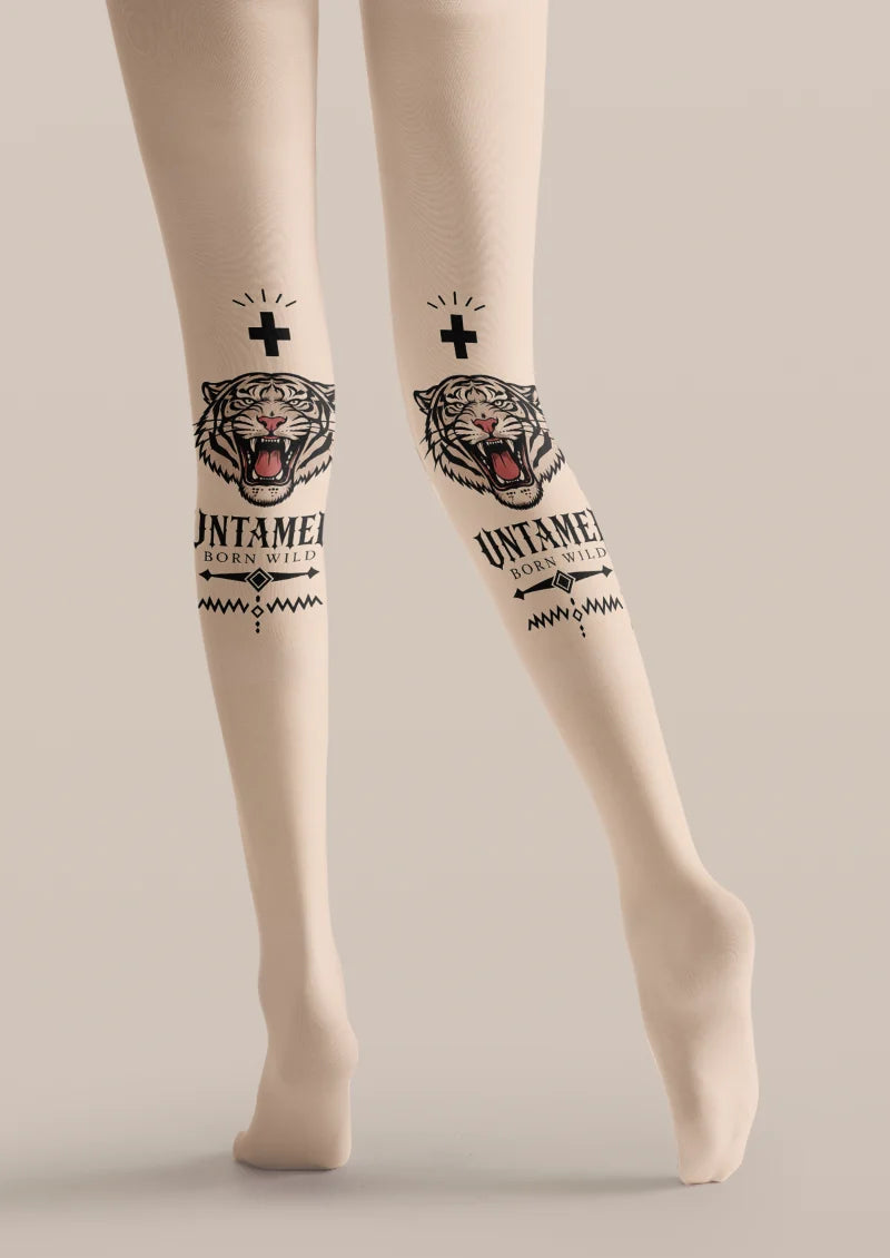 Beige Tiger Tattoo Tights