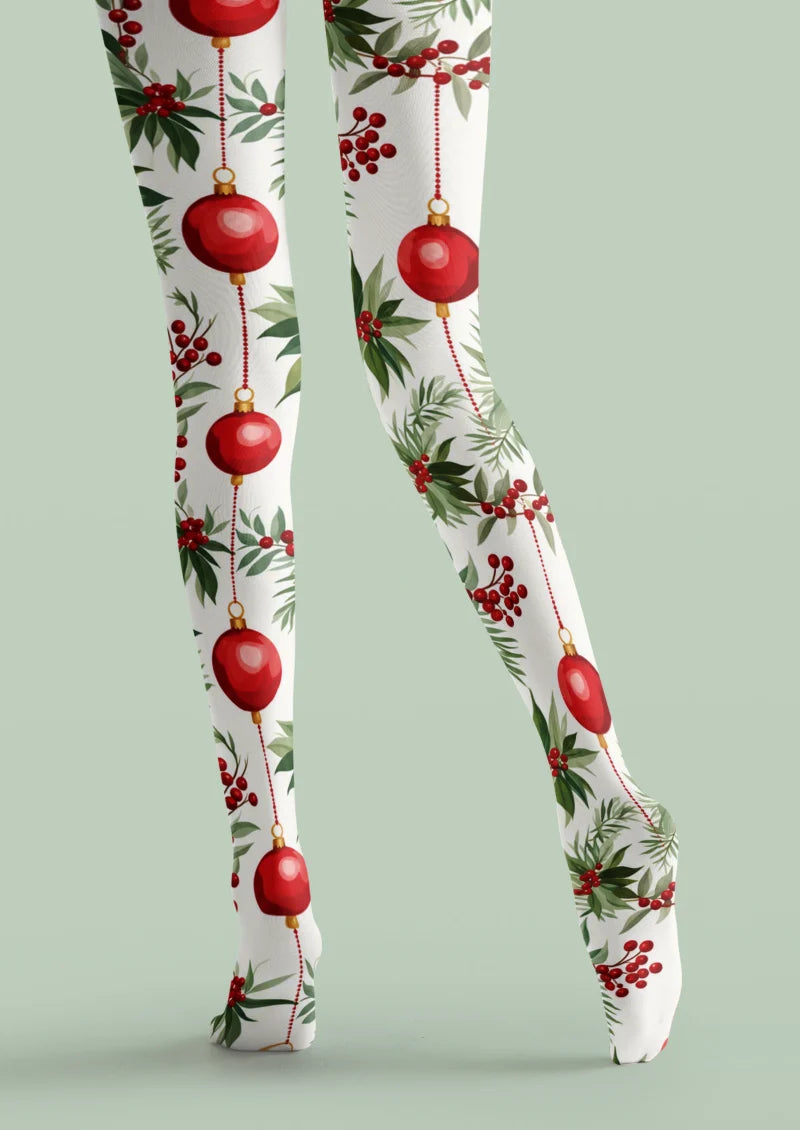 White Christmas Ornament Tights