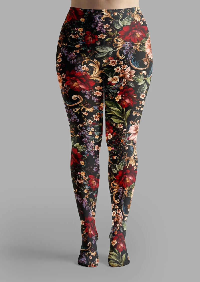 Black Floral Scroll Tights