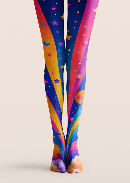 Rainbow Galaxy Star Print Tights Hosiery Pantyhose