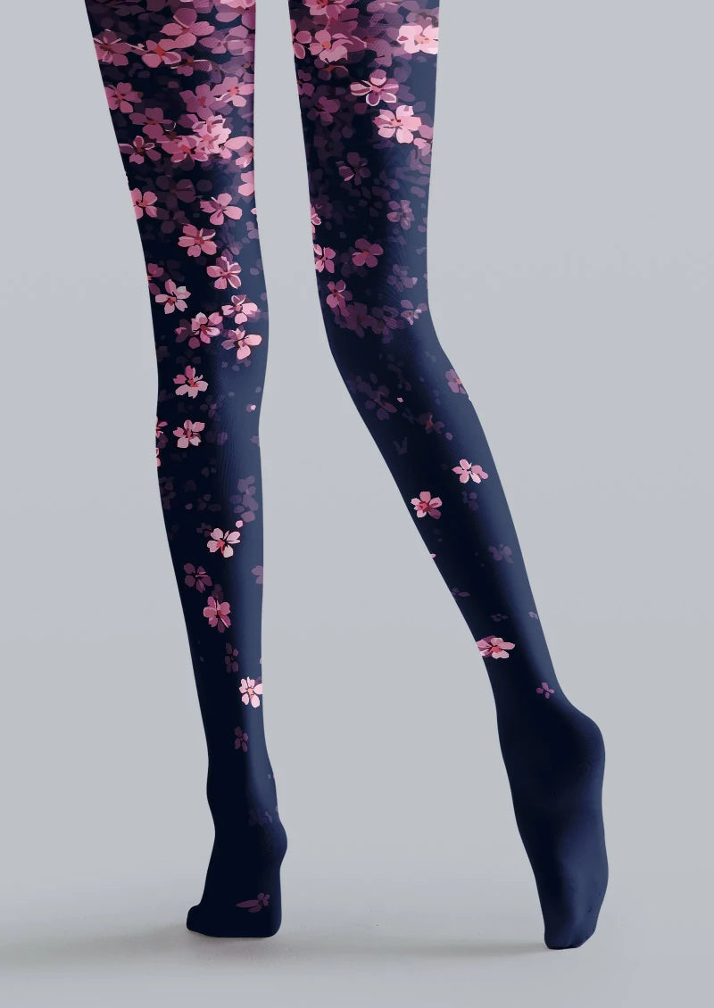 Navy Pink Blossom Tights