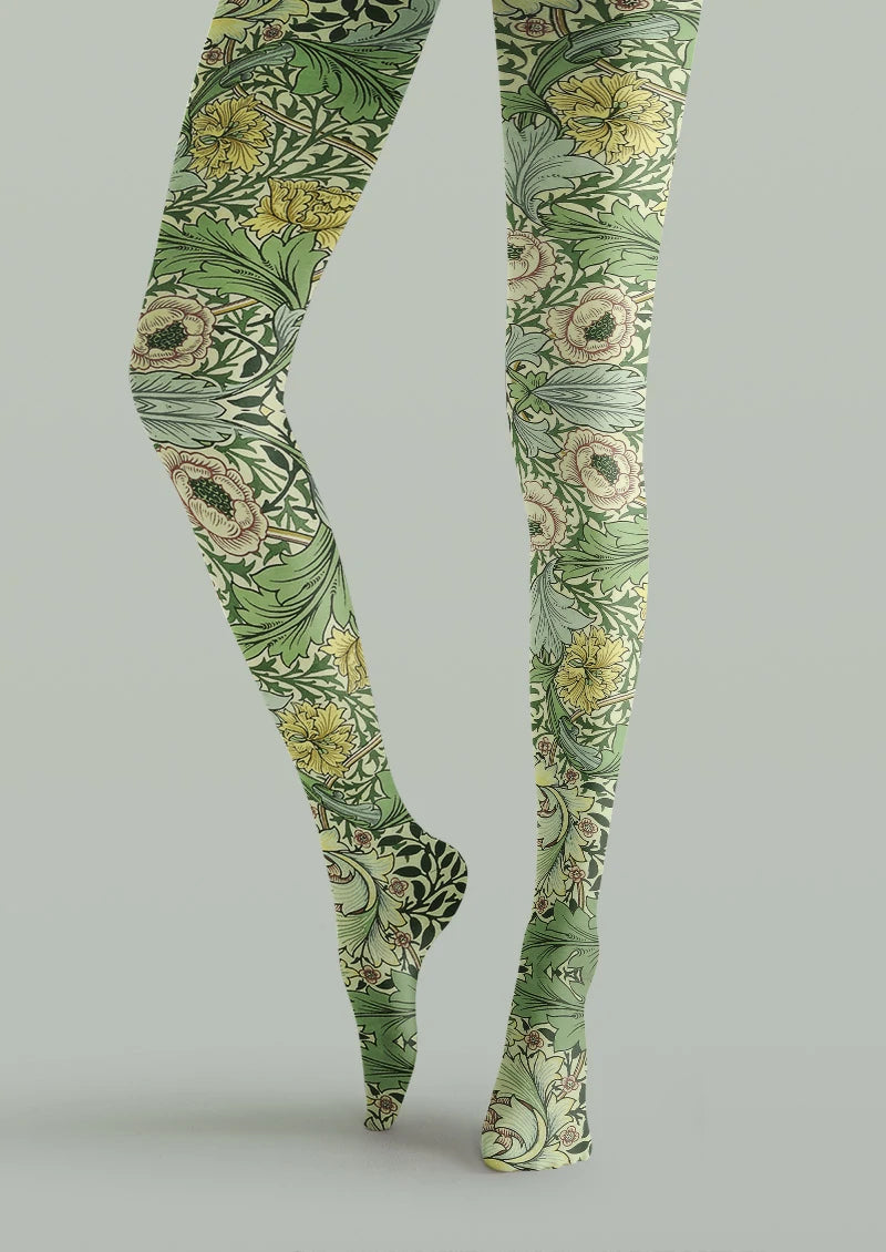 Sage Heritage Floral Tights Hosiery Pantyhose