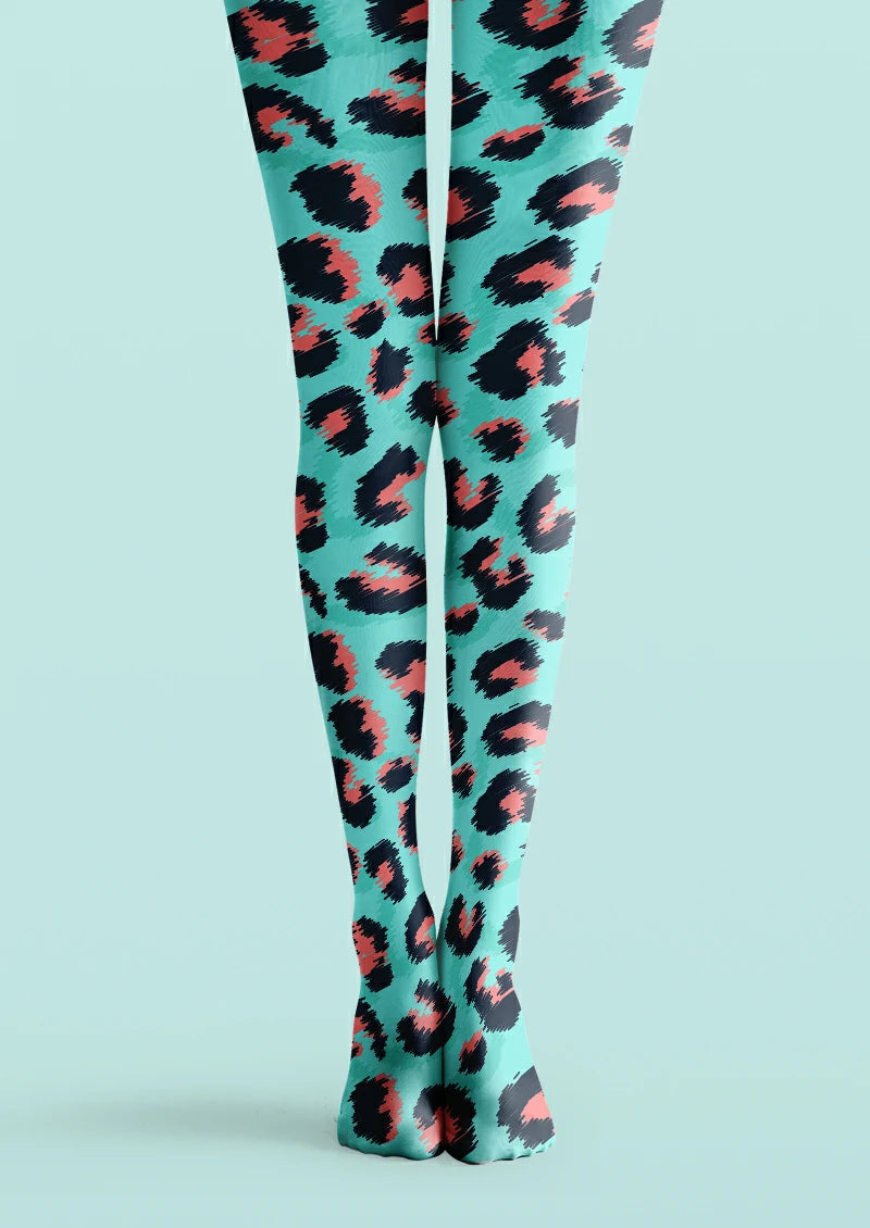 Blue Leopard Print Tights