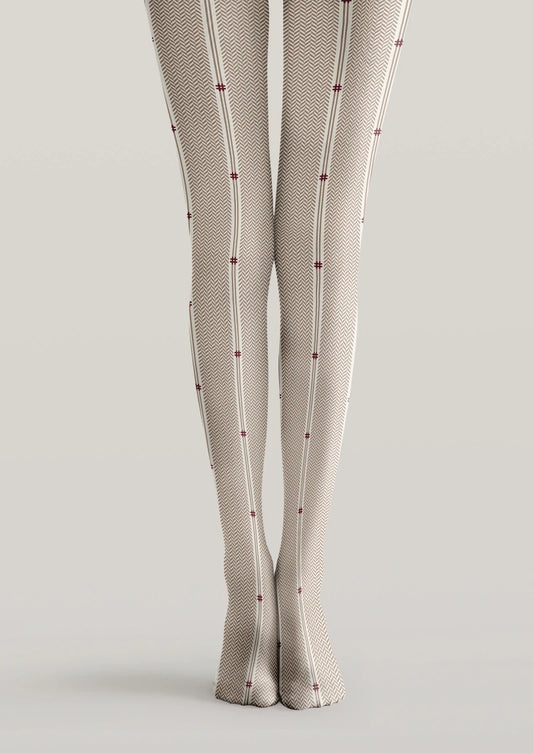 Beige Herringbone Striped Tights Hosiery Pantyhose