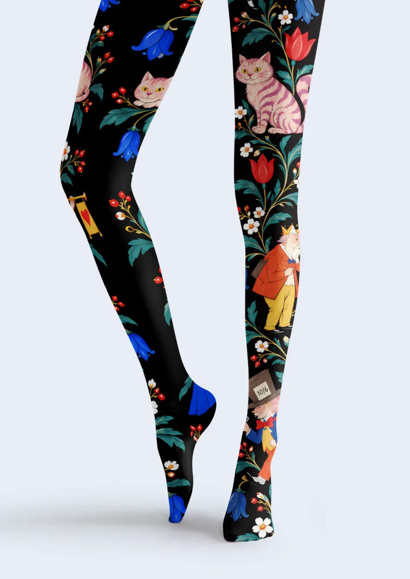 Black Storybook Floral Tights