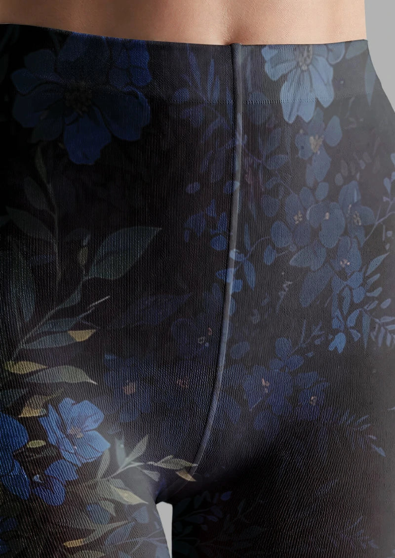 Midnight Blue Floral Tights Hosiery Pantyhose