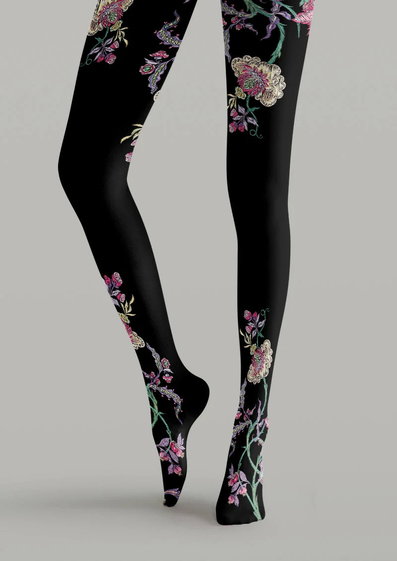 Black Pink Climbing Floral Tights