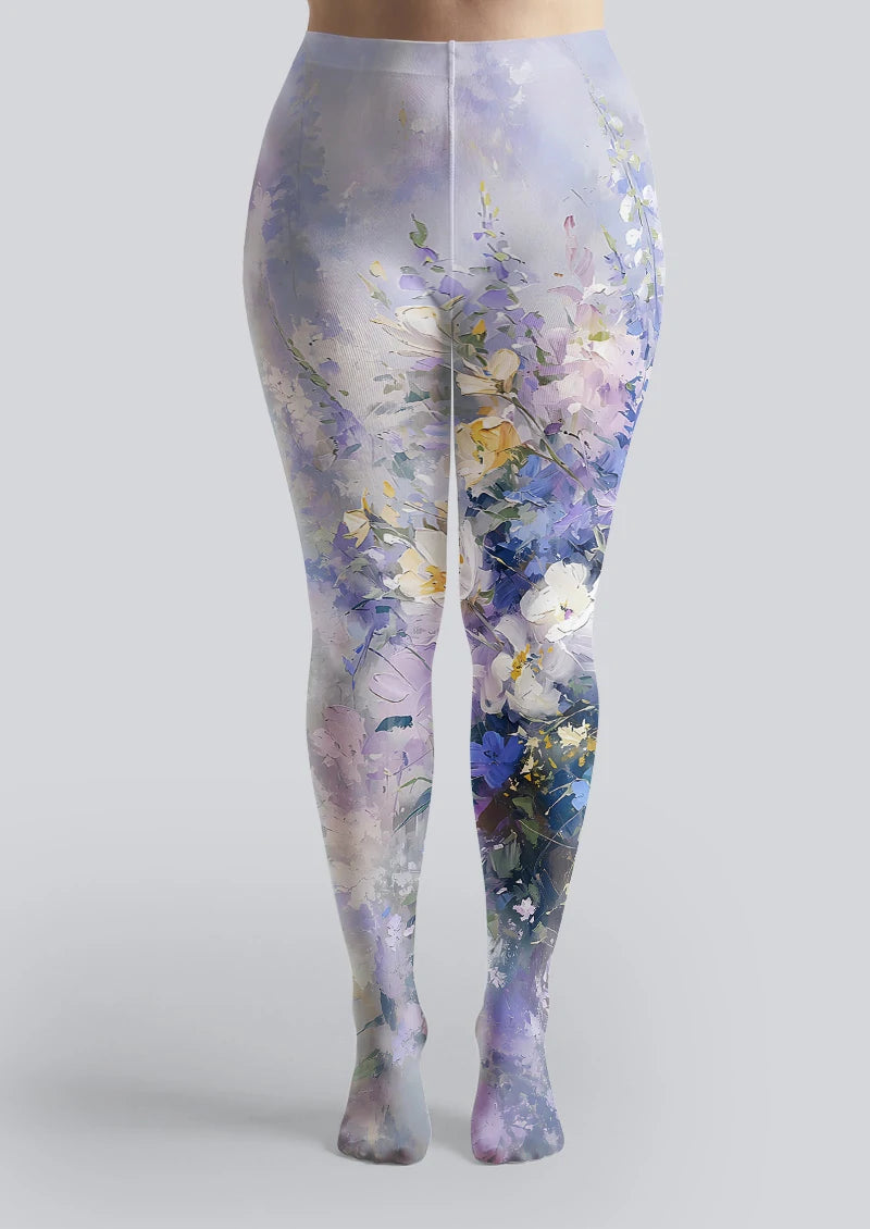 Lavender Watercolor Floral Tights Hosiery Pantyhose