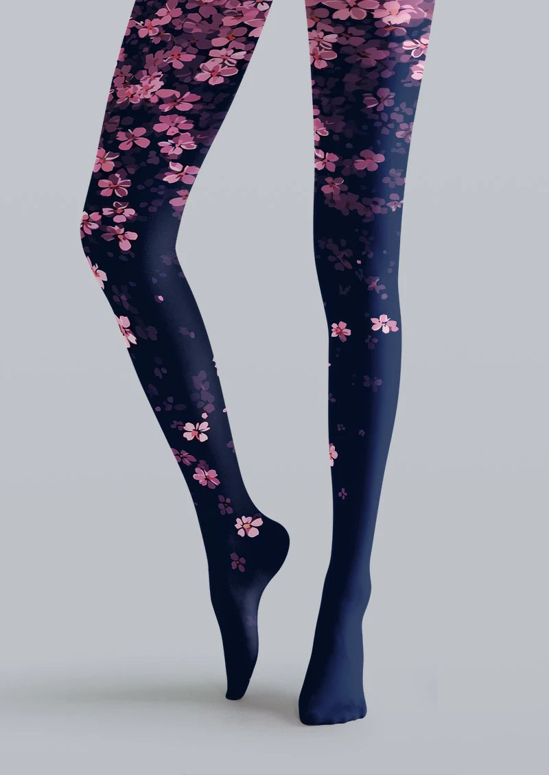 Navy Pink Blossom Tights