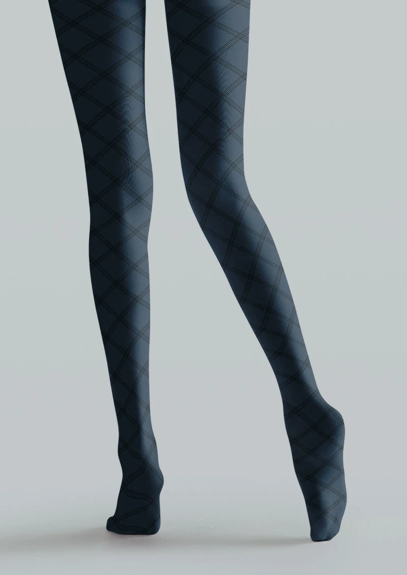 Navy Diamond Plaid Tights