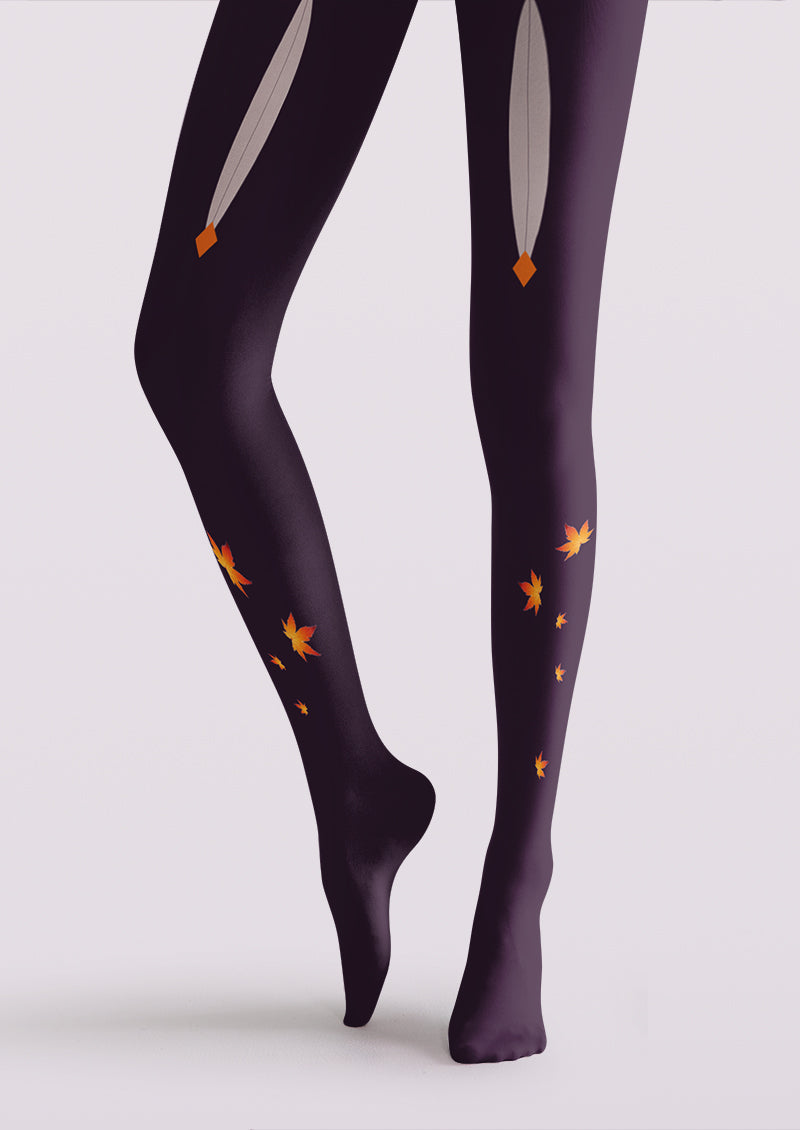 Maple Leaf & Feather Printed Tights Hosiery Pantyhose