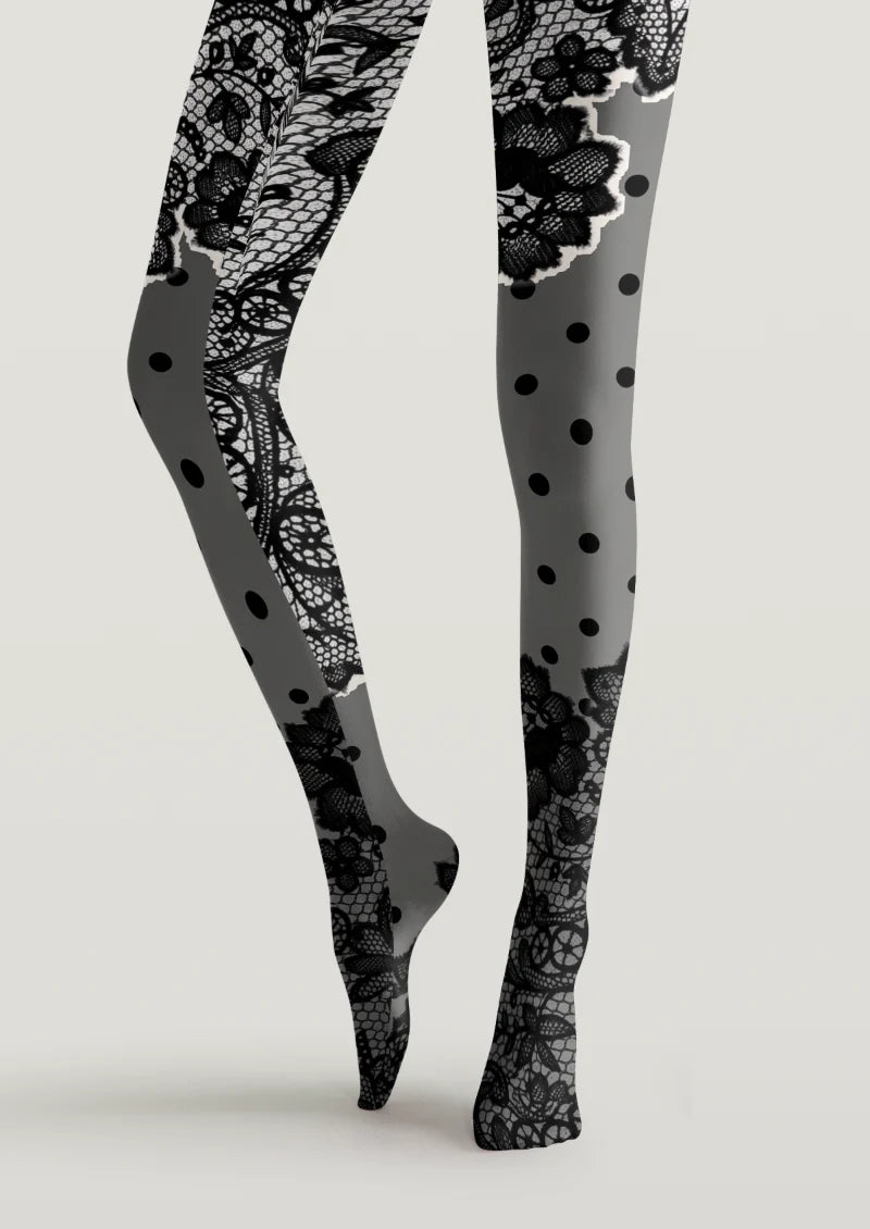Black Lace Floral Polka Dot Tights