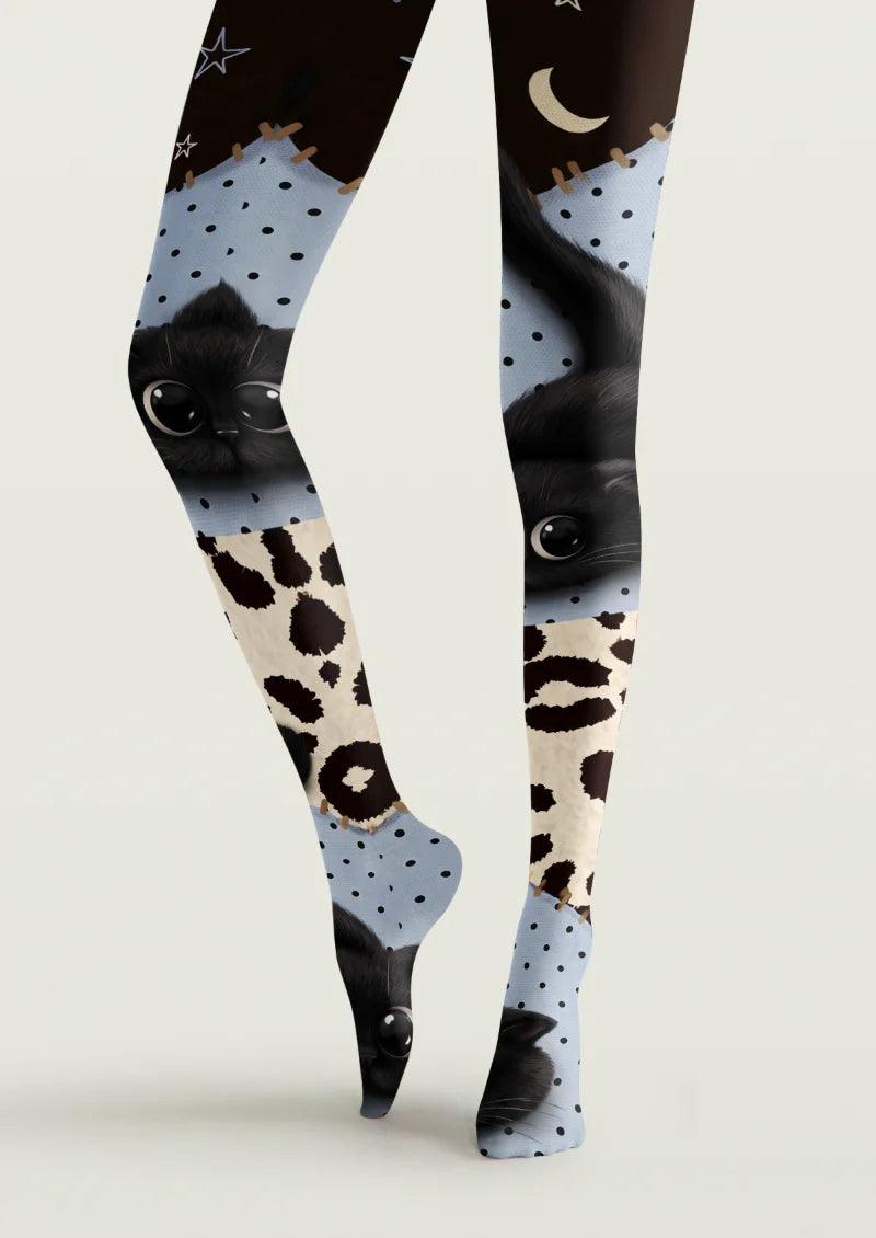 Black Cat Patchwork Tights