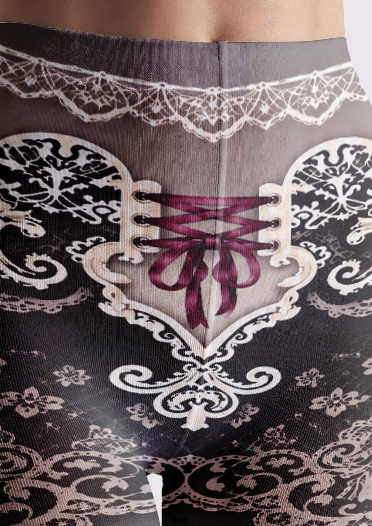 Gray Corset Ribbon Tights