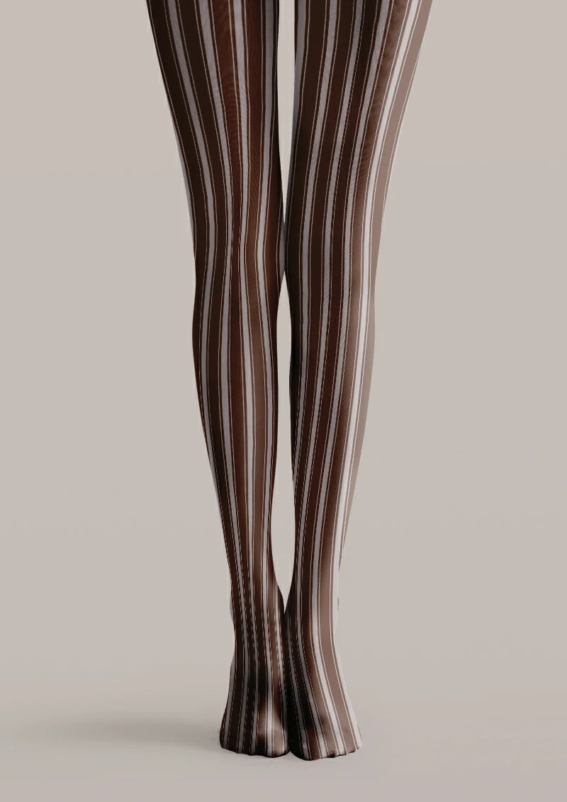 Brown Vertical Stripe Tights