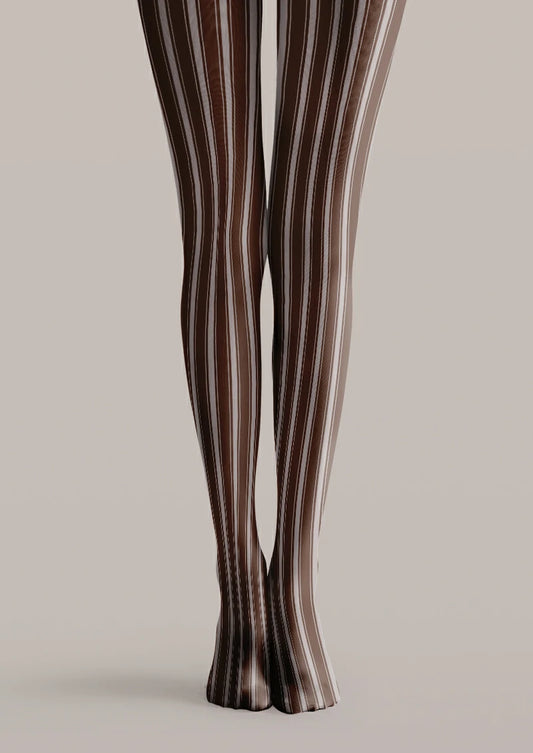 Brown Vertical Stripe Tights
