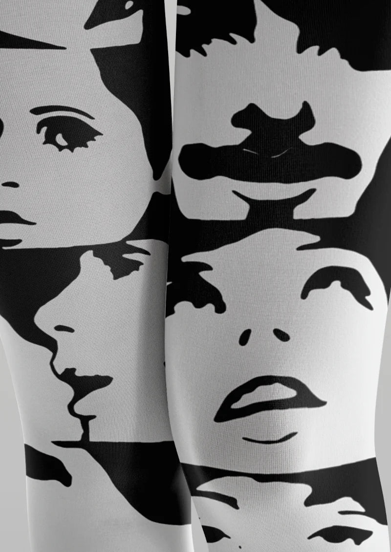 Black and White Face Collage Tights