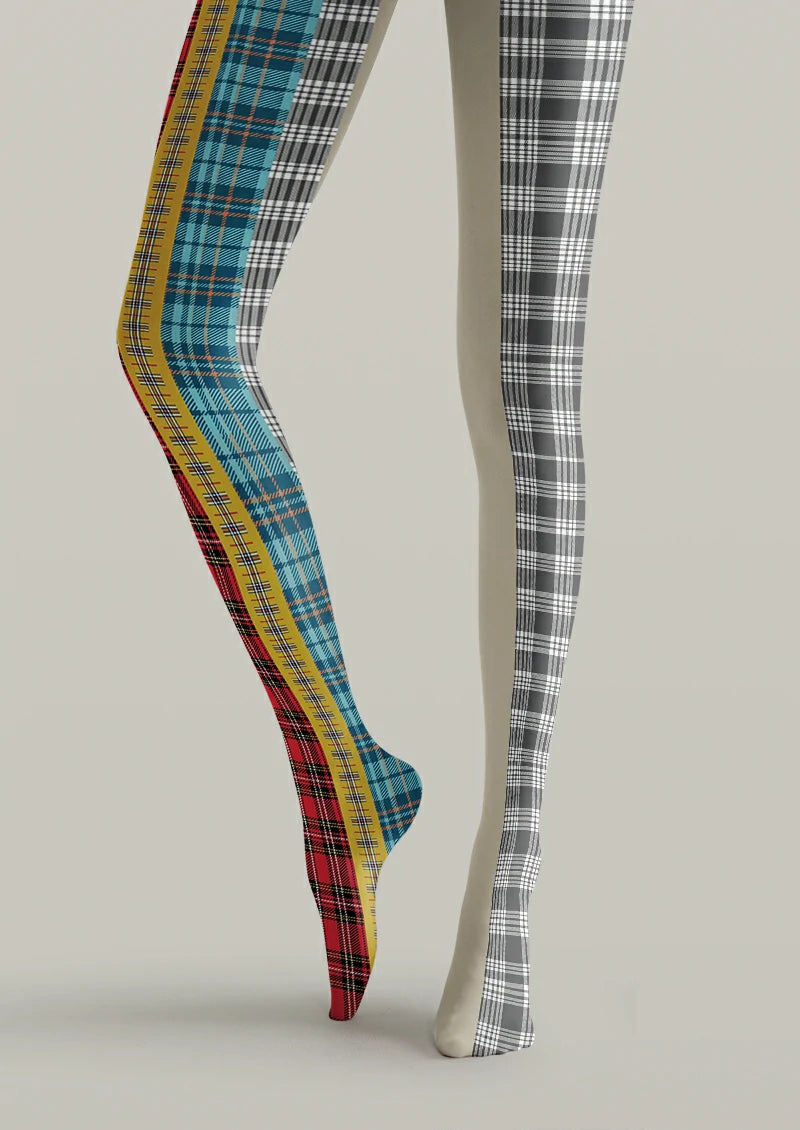 Gray Mixed Plaid Tights
