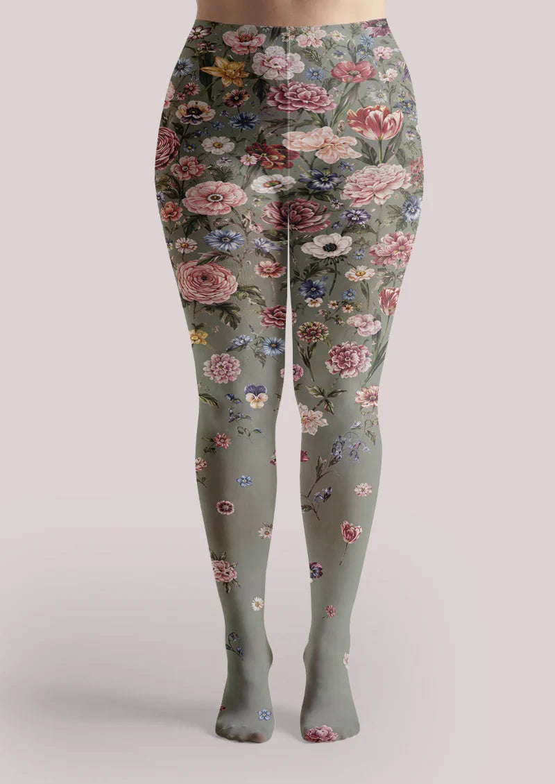 Gray Floral Tights