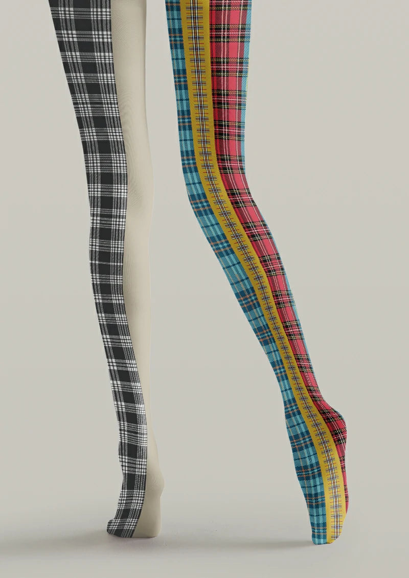 Gray Mixed Plaid Tights