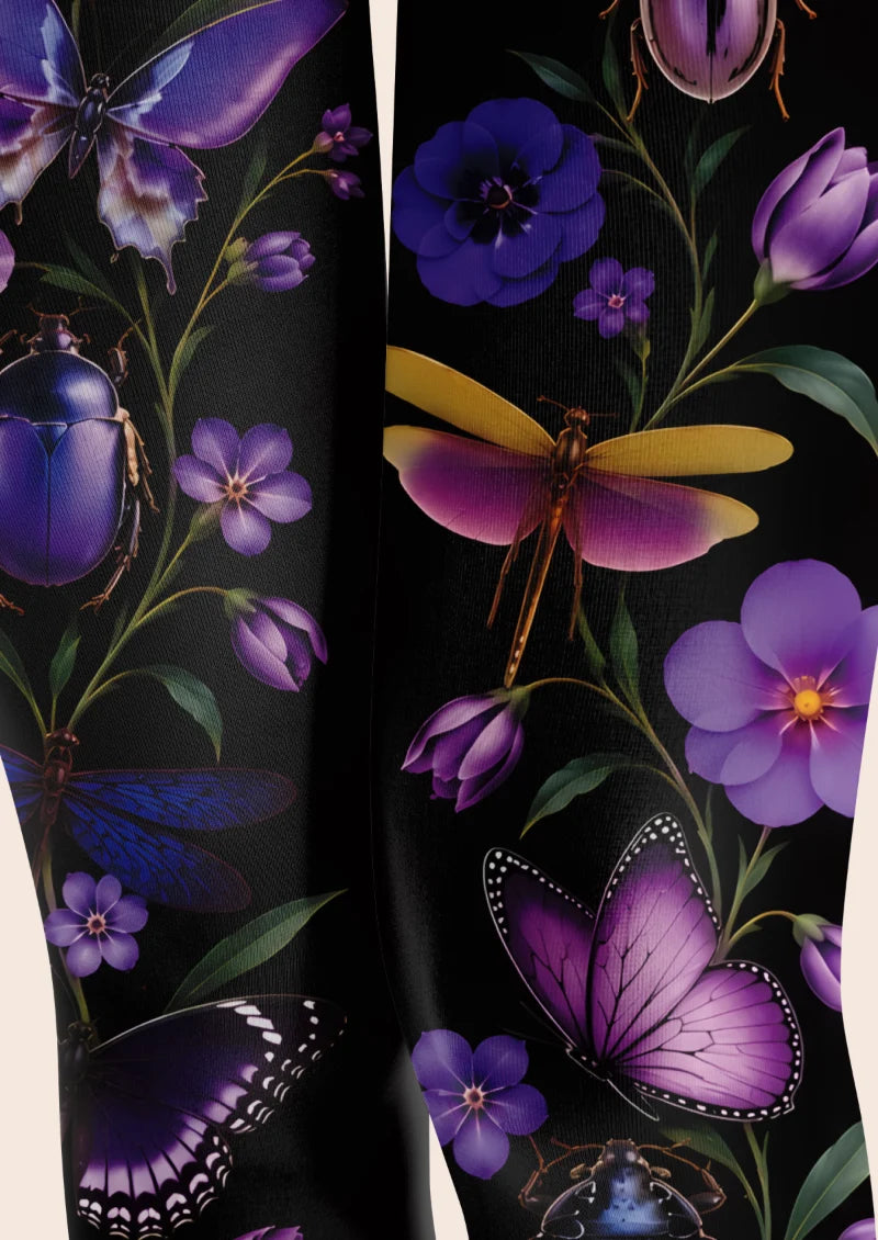 Black Floral and Insect Tights