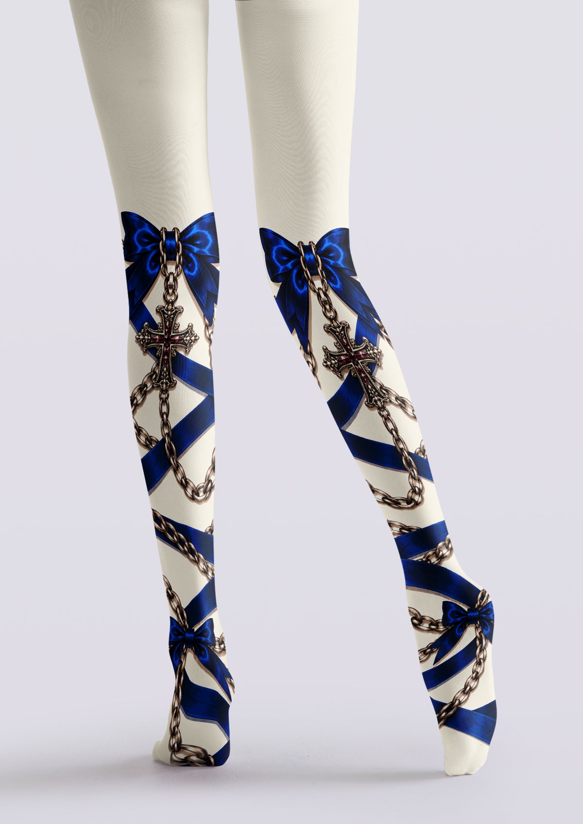 Ivory Blue Bow and Cross Tights