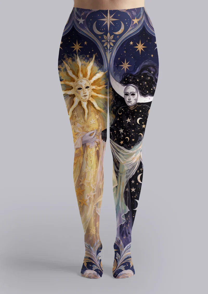 Multicolor Sun Moon Masquerade Tights
