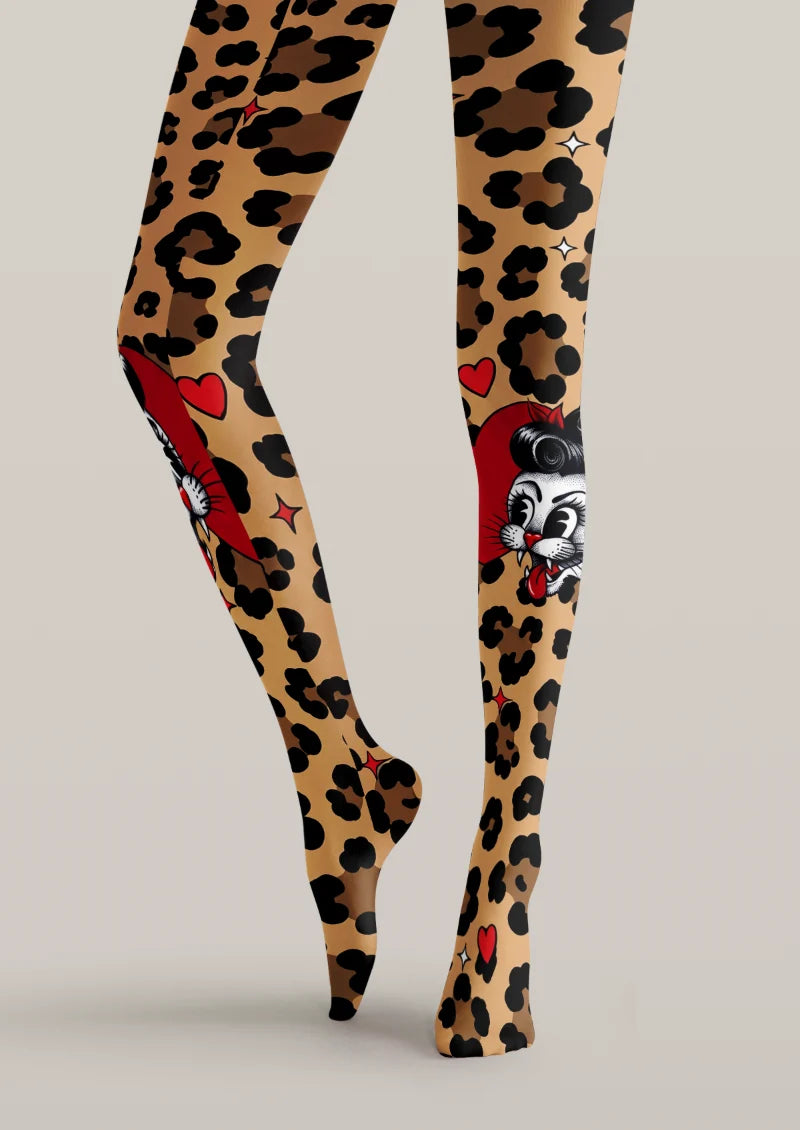 Beige Leopard Cat Tights
